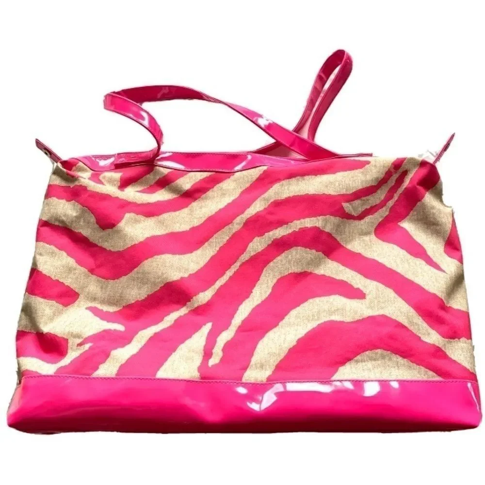 Pink & Cream Zebra Shoulder Tote Bag Travel Purse Barbiecore 5 x 13 x 17.5